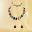 Fashion Rose Red Geometric Square Rhinestone Necklace Earrings And Bracelet Three-piece Set