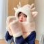 Fashion Pearl Antlers Camel Imitation Rabbit Fur Pearl Antlers Scarf Gloves One-piece Hood Three-piece Set