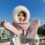 Fashion Xiaoxiangge Three-piece Card Color Set Imitation Rabbit Fur Plaid Scarf Gloves Three-piece Hood And Hat Set