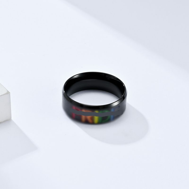 Fashion Black Titanium Steel Geometric Letter Ring