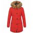 Fashion Red Hooded Mid-length Solid Color Cotton Jacket