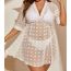Fashion White Large Size Jacquard Paneled Cutout Blouse Dress