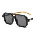 Fashion Bright Black Embossed Feet And Gray Pieces Pc Square Double Bridge Large Frame Sunglasses