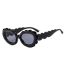 Fashion Black Frame Black And Gray Film Wave Pattern Oval Sunglasses