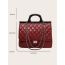 Fashion Wine Red Pu Rhombus Chain Shoulder Crossbody Large Capacity Handbag