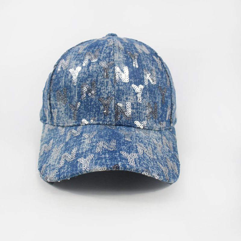 Fashion Navy Blue Cotton Sequined Baseball Cap
