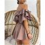 Fashion Pink Polyester One-shoulder Top And Shorts Set