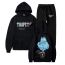 Fashion Black 1+black 2 Polyester Printed Hooded Sweatshirt Lace-up Trousers Track Suit