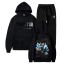 Fashion Navy Blue Polyester Printed Hooded Sweatshirt Lace-up Trousers Track Suit