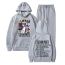 Fashion Light Gray + Light Gray Pants 1 Polyester Printed Hooded Sweatshirt Lace-up Trousers Track Suit