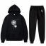 Fashion Black 2 Polyester Printed Hooded Sweatshirt Lace-up Trousers Track Suit