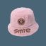 Fashion Pink Plush Smiley Letter Print Bucket Hat