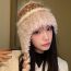 Fashion Pink Knitted Plush Ear Protection Color Block Pullover Hat
