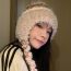 Fashion Black Knitted Plush Ear Protection Color Block Pullover Hat