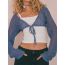 Fashion Blue Knitted Cardigan Cutout Knitted Mesh Cutout Long-sleeve Lace-up Cardigan