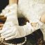 Fashion White Satin Bow Five-finger Gloves