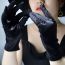 Fashion Black Satin Stretch Five Finger Gloves