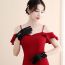 Fashion Black Satin Beaded Bow Five-finger Gloves