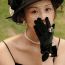 Fashion Claret Velvet Bow Five-finger Gloves