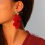 Fashion Rose Red Plush Diamond-encrusted Geometric Pom-pom Earrings