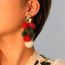 Fashion Red And Green Plush Diamond-encrusted Geometric Pom-pom Earrings