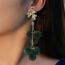 Fashion White And Green Metal Diamond Geometric Pom-pom Earrings