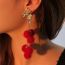 Fashion Rose Red Purple Metal Diamond Geometric Pom-pom Earrings
