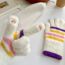 Fashion White Striped Plush Knitted Five-finger Gloves