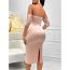 Fashion Apricot Polyester One-shoulder Pleated Knee-length Dress
