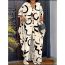 Fashion Off White Polyester Printed V-neck Slit Maxi Skirt And Drawstring Trousers Suit