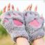Fashion Grey Cotton Cartoon Cat Paw Half Finger Gloves