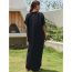 Fashion Black Embroidered Coconut Tree Cotton Printed V-neck Long Skirt