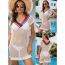 Fashion White Knitted Colorful Striped V-neck Hollow Swimsuit Cover-up