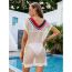 Fashion White Knitted Colorful Striped V-neck Hollow Swimsuit Cover-up