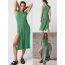 Fashion Green Round Neck Slit Knitted Cutout Sun Protection Blouse