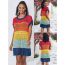 Fashion Color Spelling Hollow Colored Striped Knitted Sun Protection Swimsuit Cover-up