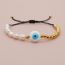 Fashion White Gold Plated Copper Knitted Beaded Eyes Bracelet
