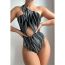 Fashion Black Polyester Printed One-shoulder Cutout Swimsuit