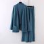 Fashion Blue Spandex Knitted Cardigan Stand-up Collar Sweater Wide-leg Pants Three-piece Set