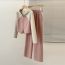 Fashion Pink Contrast Color Patchwork Hooded Jacket Straight-leg Floor-length Mopping Pants Two-piece Set