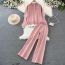 Fashion Pink Spandex Fake Two Piece Long Sleeve Stand Collar Knitted Sweater Wide Leg Pants Suit