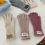 Fashion Light Pink Blended Knit Patch Five-finger Gloves