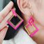 Fashion Rose Red Mirror-spliced Square Acrylic Patchwork Square Earrings