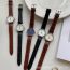 Fashion Coffee Belt White Noodles/tiaoding Style Stainless Steel Round Dial Watch