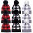 Fashion Red And Black Plaid Checked Knitted Fur Ball Beanie