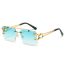 Fashion Gold Framed Double Pink Tablets Double Bridge Square Rimless Sunglasses