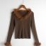 Fashion Army Green Polyester Plush V-neck Knitted Sweater
