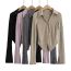 Fashion Grey Polyester Knitted Lapel Buttoned Cardigan