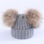 Fashion Gray M (adult 36-58cm) Knitted Beanie With Two Fur Balls