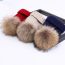 Fashion Navy Blue Solid Color Knitted Fur Ball Beanie